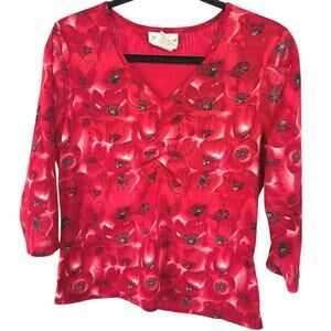 Vintage Red Art Girl Sexy Hippie Ruched Stretchy Charmed V-Neck Blouse Gilmore